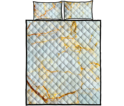 Natural Gold Marble Print Quilt Bed Set