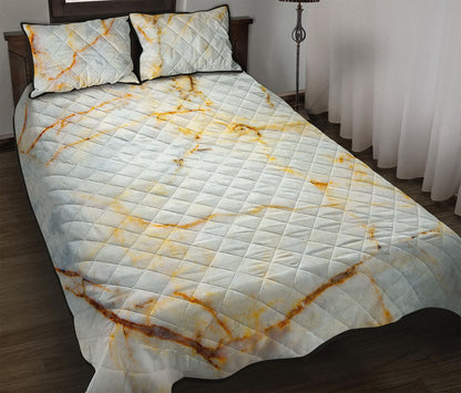 Natural Gold Marble Print Quilt Bed Set