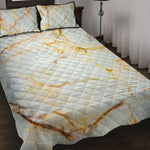 Natural Gold Marble Print Quilt Bed Set