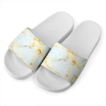 Natural Gold Marble Print White Slide Sandals
