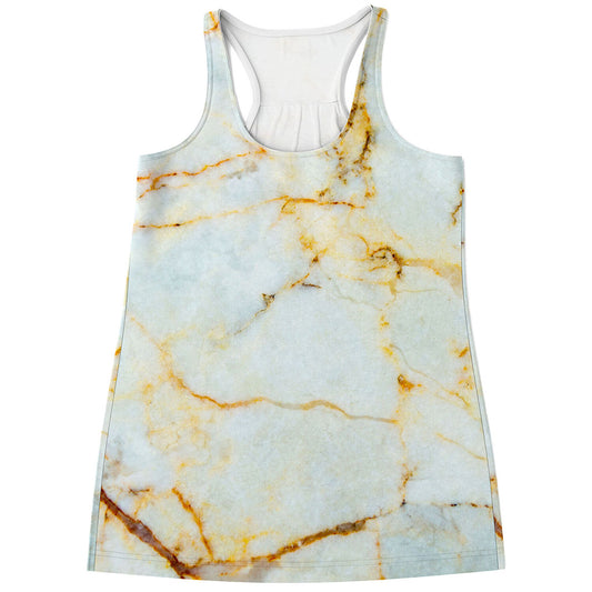 Natural Gold Marble Print Women's Racerback Tank Top
