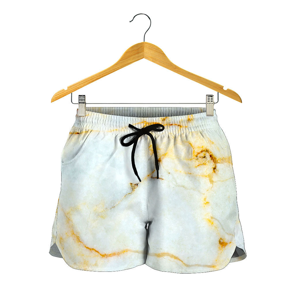 Natural Gold Marble Print Women's Shorts