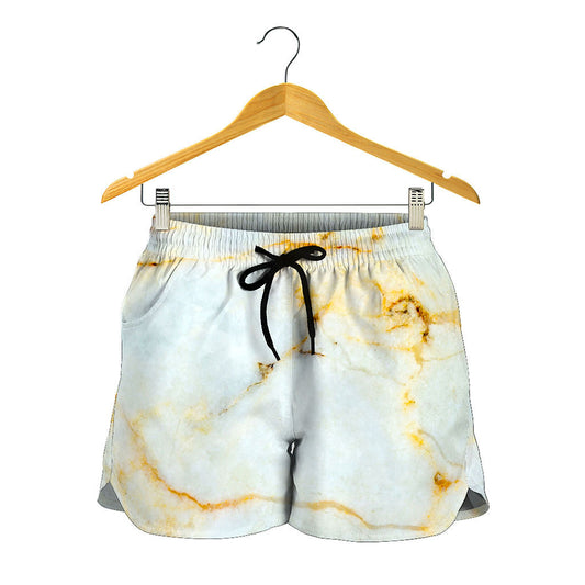 Natural Gold Marble Print Women's Shorts