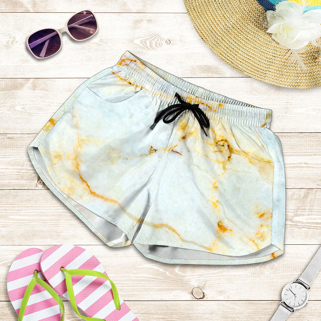 Natural Gold Marble Print Women's Shorts