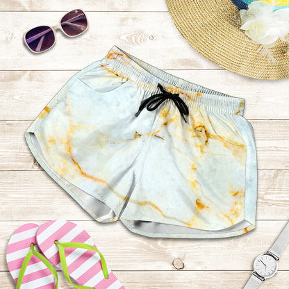 Natural Gold Marble Print Women's Shorts