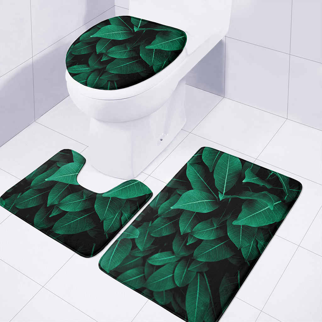 Natural Green Leaf Print 3 Piece Bath Mat Set