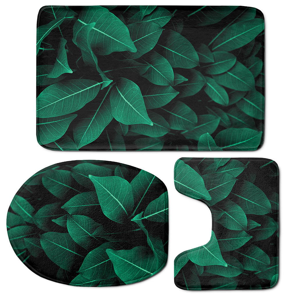 Natural Green Leaf Print 3 Piece Bath Mat Set