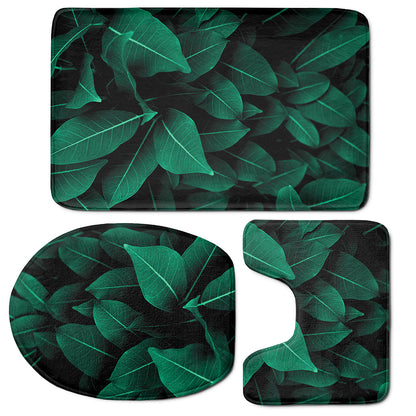 Natural Green Leaf Print 3 Piece Bath Mat Set