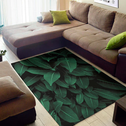 Natural Green Leaf Print Area Rug