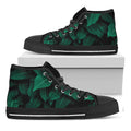 Natural Green Leaf Print Black High Top Sneakers