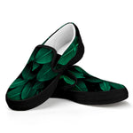 Natural Green Leaf Print Black Slip On Shoes