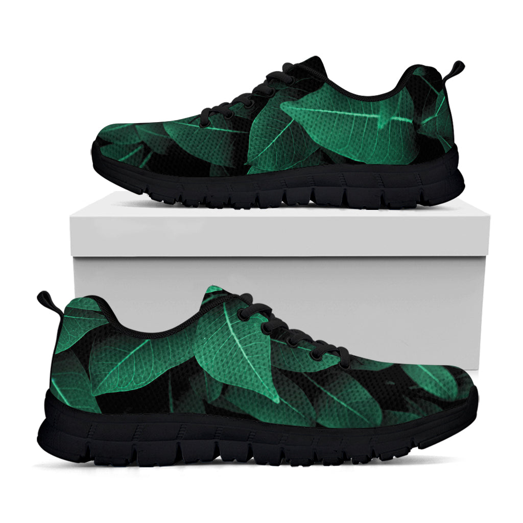 Natural Green Leaf Print Black Sneakers