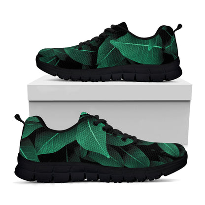 Natural Green Leaf Print Black Sneakers