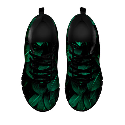 Natural Green Leaf Print Black Sneakers