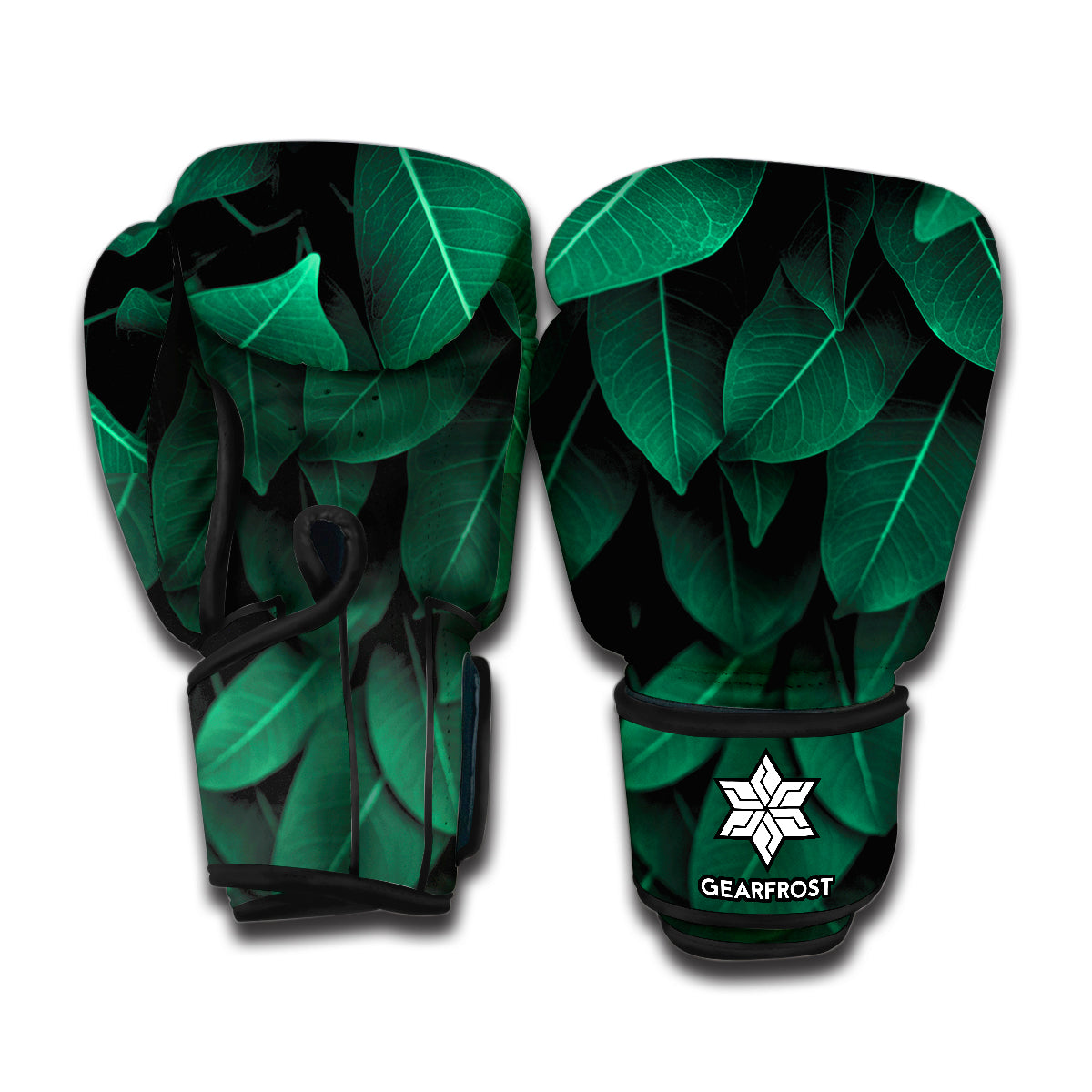 Natural Green Leaf Print Boxing Gloves