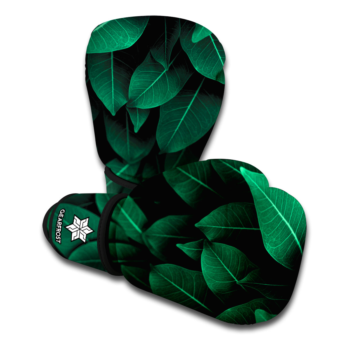 Natural Green Leaf Print Boxing Gloves