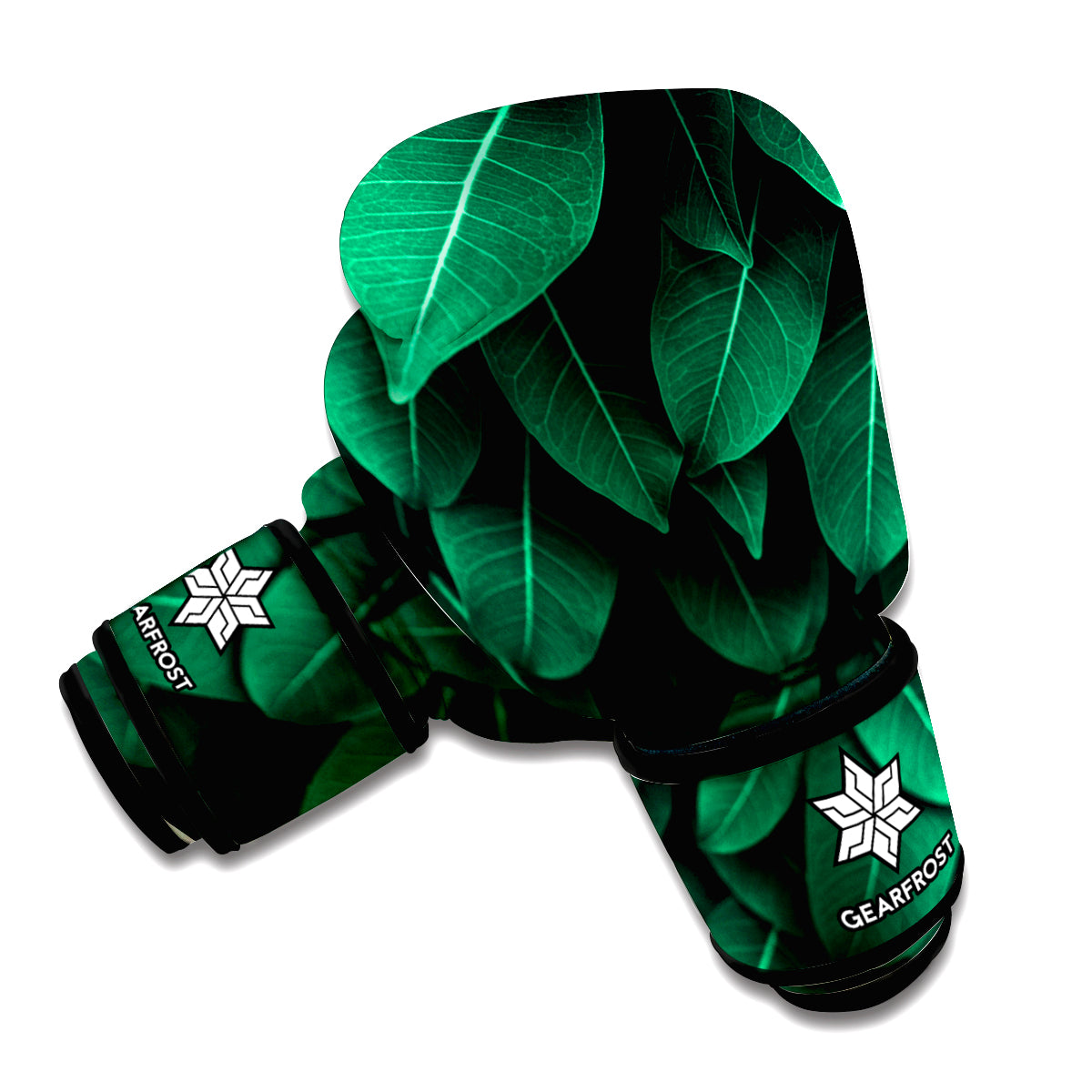 Natural Green Leaf Print Boxing Gloves