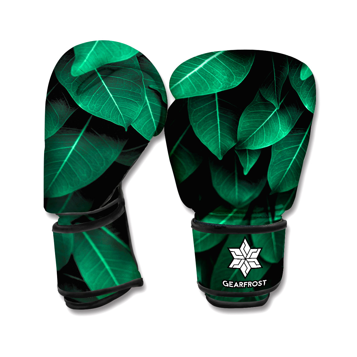 Natural Green Leaf Print Boxing Gloves