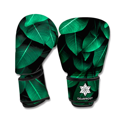 Natural Green Leaf Print Boxing Gloves