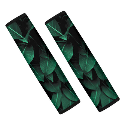 Natural Green Leaf Print Car Seat Belt Covers