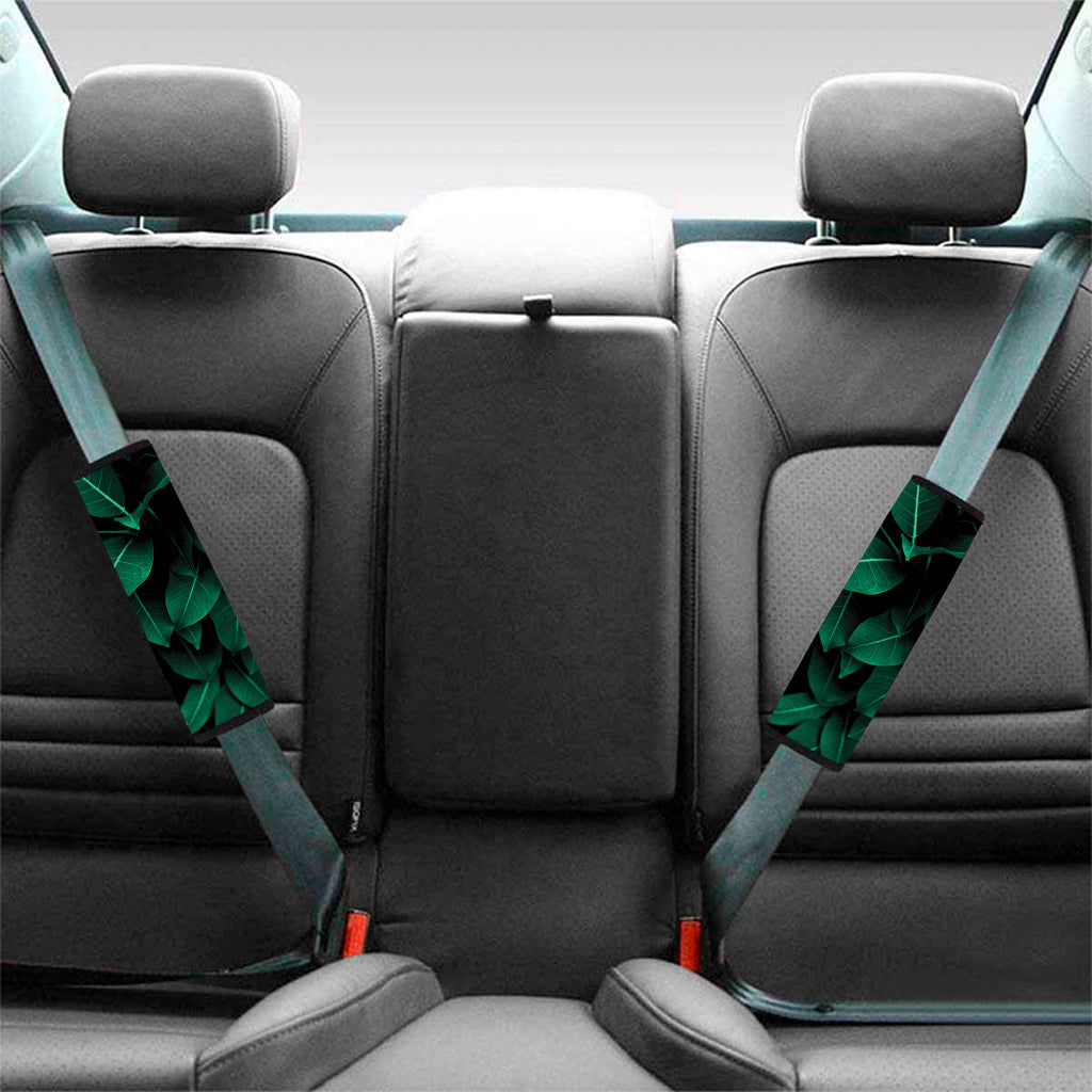 Natural Green Leaf Print Car Seat Belt Covers