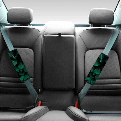 Natural Green Leaf Print Car Seat Belt Covers