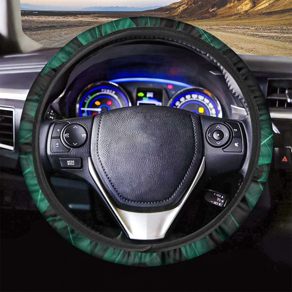 Natural Green Leaf Print Car Steering Wheel Cover