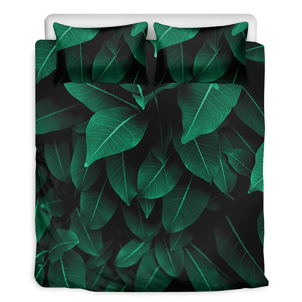 Natural Green Leaf Print Duvet Cover Bedding Set