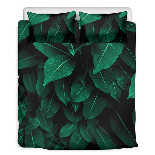 Natural Green Leaf Print Duvet Cover Bedding Set