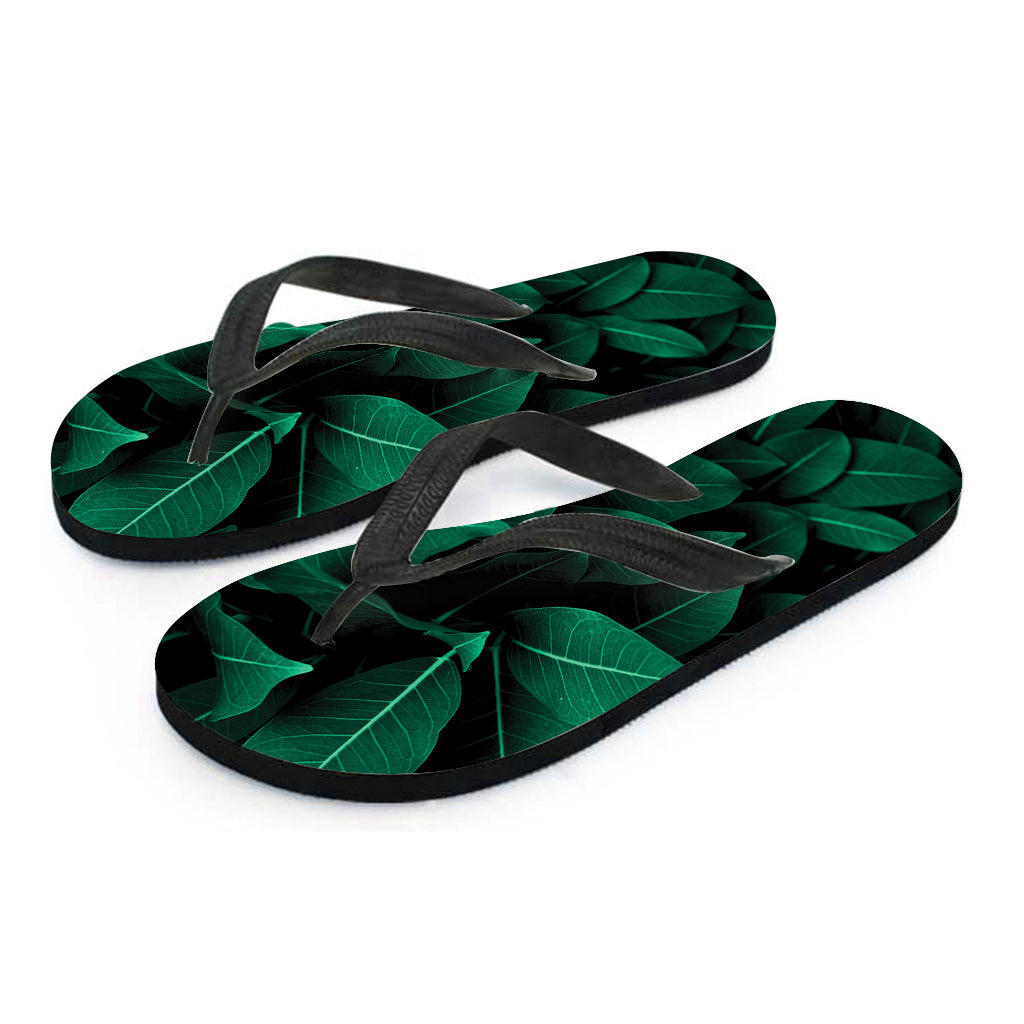Natural Green Leaf Print Flip Flops
