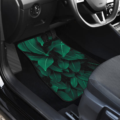 Natural Green Leaf Print Front and Back Car Floor Mats