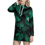 Natural Green Leaf Print Hoodie Dress