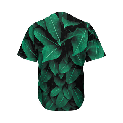 Natural Green Leaf Print Men's Baseball Jersey