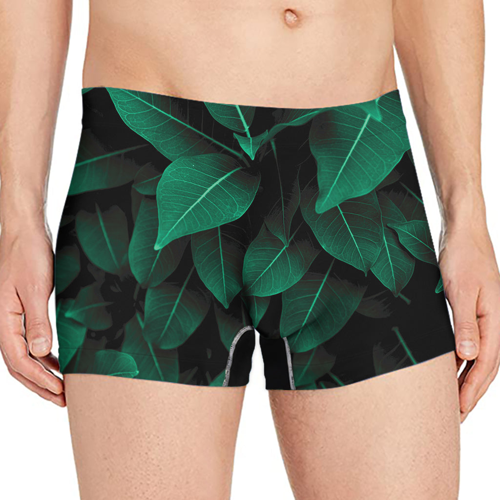 Natural Green Leaf Print Men's Boxer Briefs