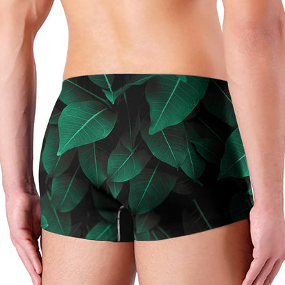Natural Green Leaf Print Men's Boxer Briefs