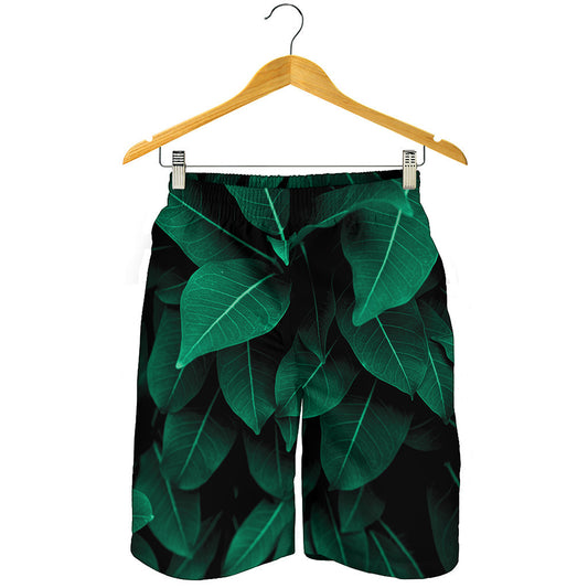 Natural Green Leaf Print Men's Shorts