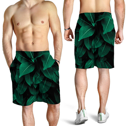 Natural Green Leaf Print Men's Shorts