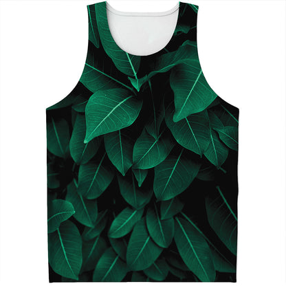 Natural Green Leaf Print Men's Tank Top