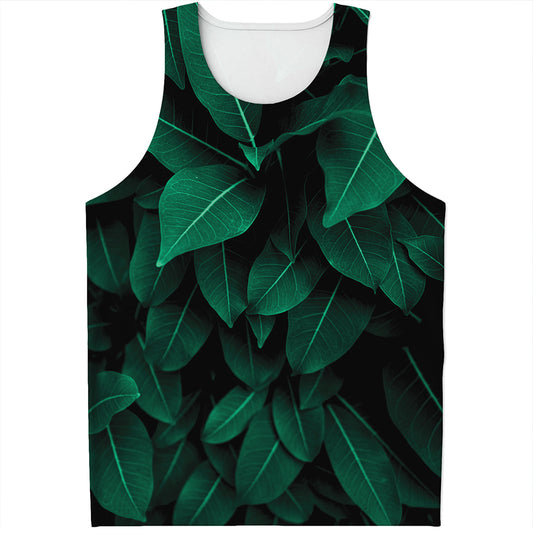 Natural Green Leaf Print Men's Tank Top