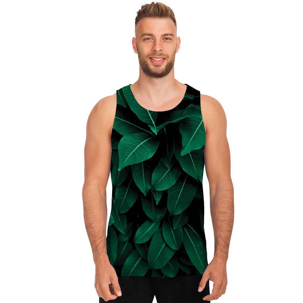 Natural Green Leaf Print Men's Tank Top