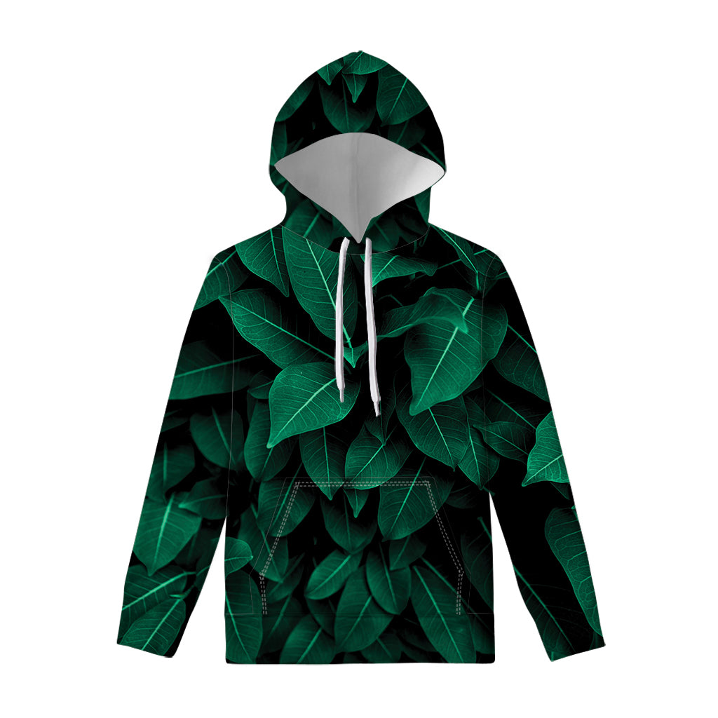 Natural Green Leaf Print Pullover Hoodie