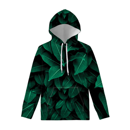 Natural Green Leaf Print Pullover Hoodie