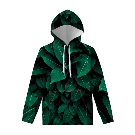 Natural Green Leaf Print Pullover Hoodie