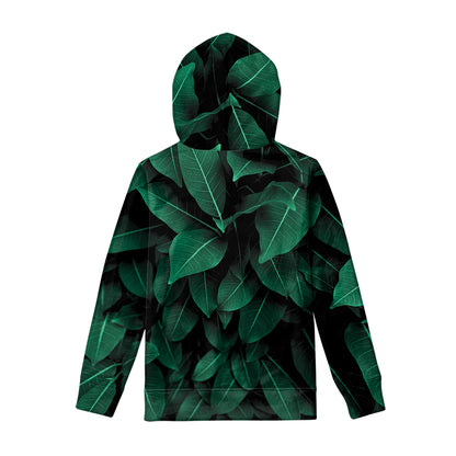 Natural Green Leaf Print Pullover Hoodie