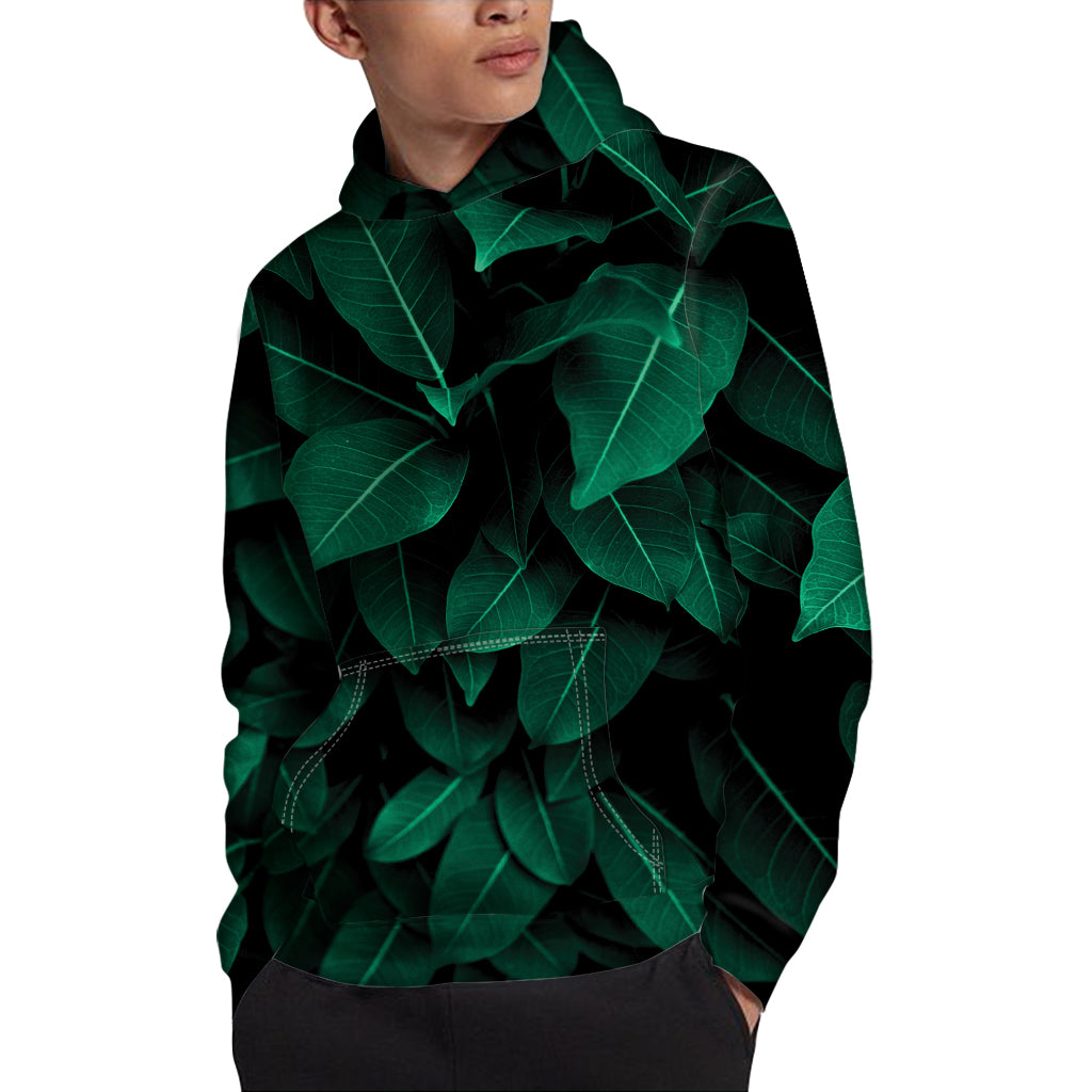 Natural Green Leaf Print Pullover Hoodie