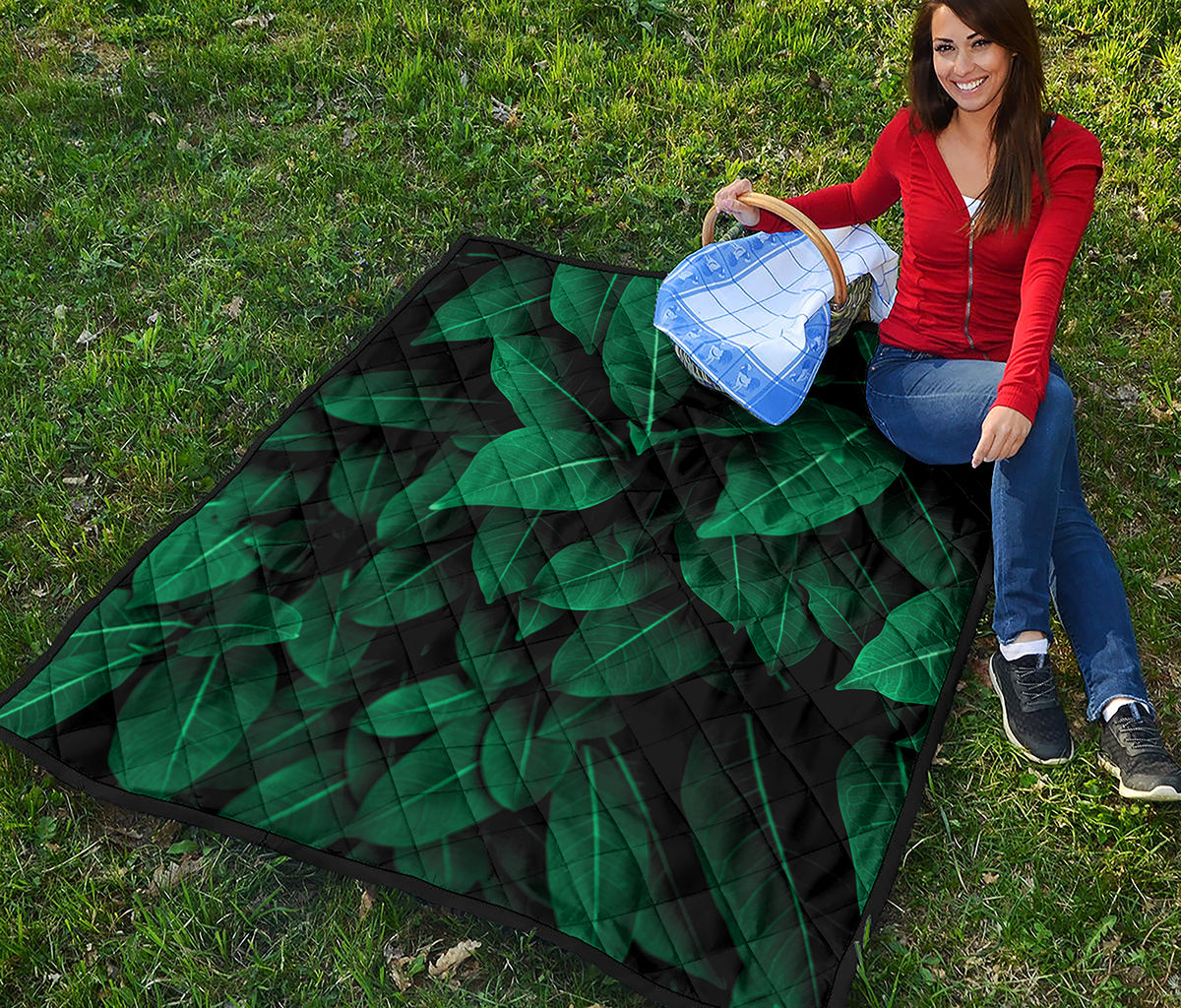 Natural Green Leaf Print Quilt
