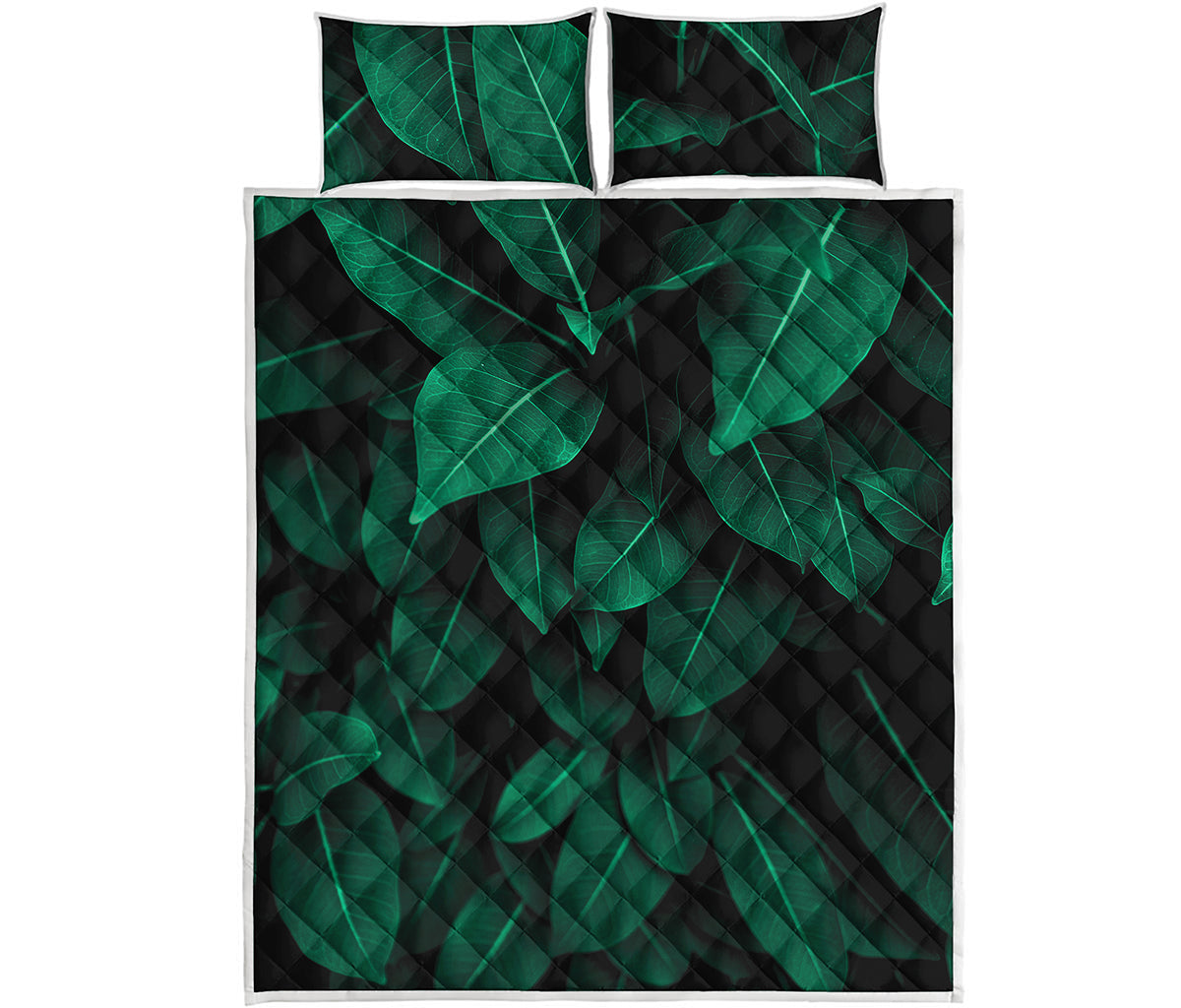 Natural Green Leaf Print Quilt Bed Set
