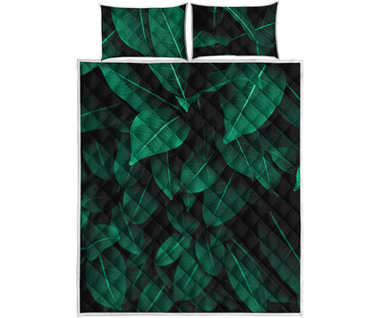 Natural Green Leaf Print Quilt Bed Set