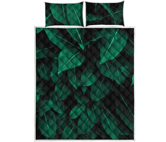 Natural Green Leaf Print Quilt Bed Set