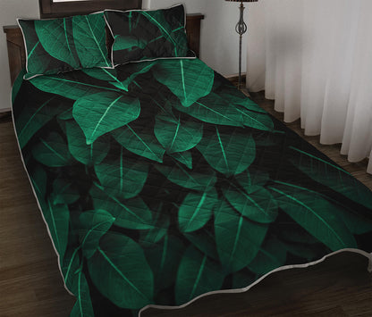 Natural Green Leaf Print Quilt Bed Set